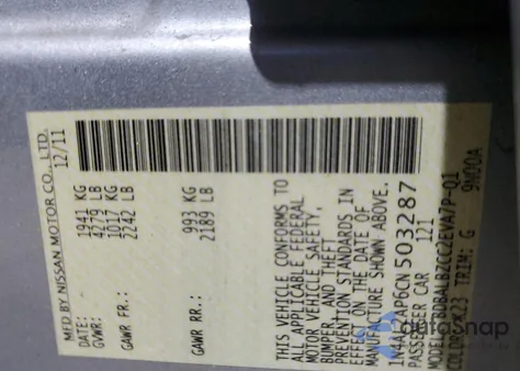 2012 Nissan Altima Base z USA, uszkodzony, nr VIN 1N4AL2AP6CN503287